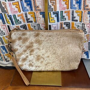 Myra Bag Tan and Brown Wristlet Clutch